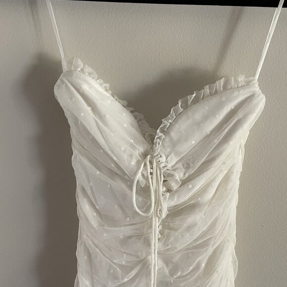 Princess Polly Women 2 White Mesh Polka Dot Ruched Lace Up Ayesha Mini Dress - Picture 6 of 12